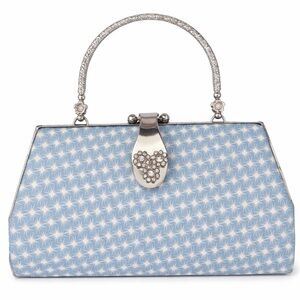 Elegant Blue Patterned Handbag with Crystal Mickey Mouse Clasp